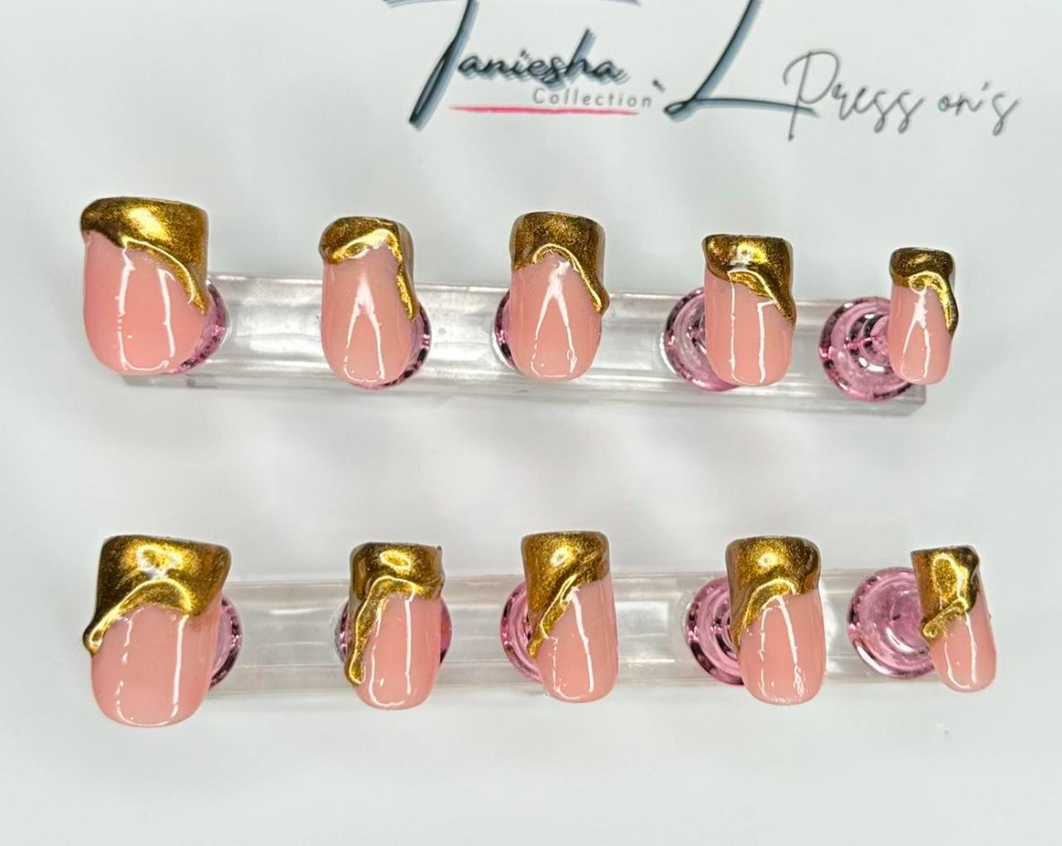 CHROME FRENCH TIP (GOLD) V2- press on nails - set of 10