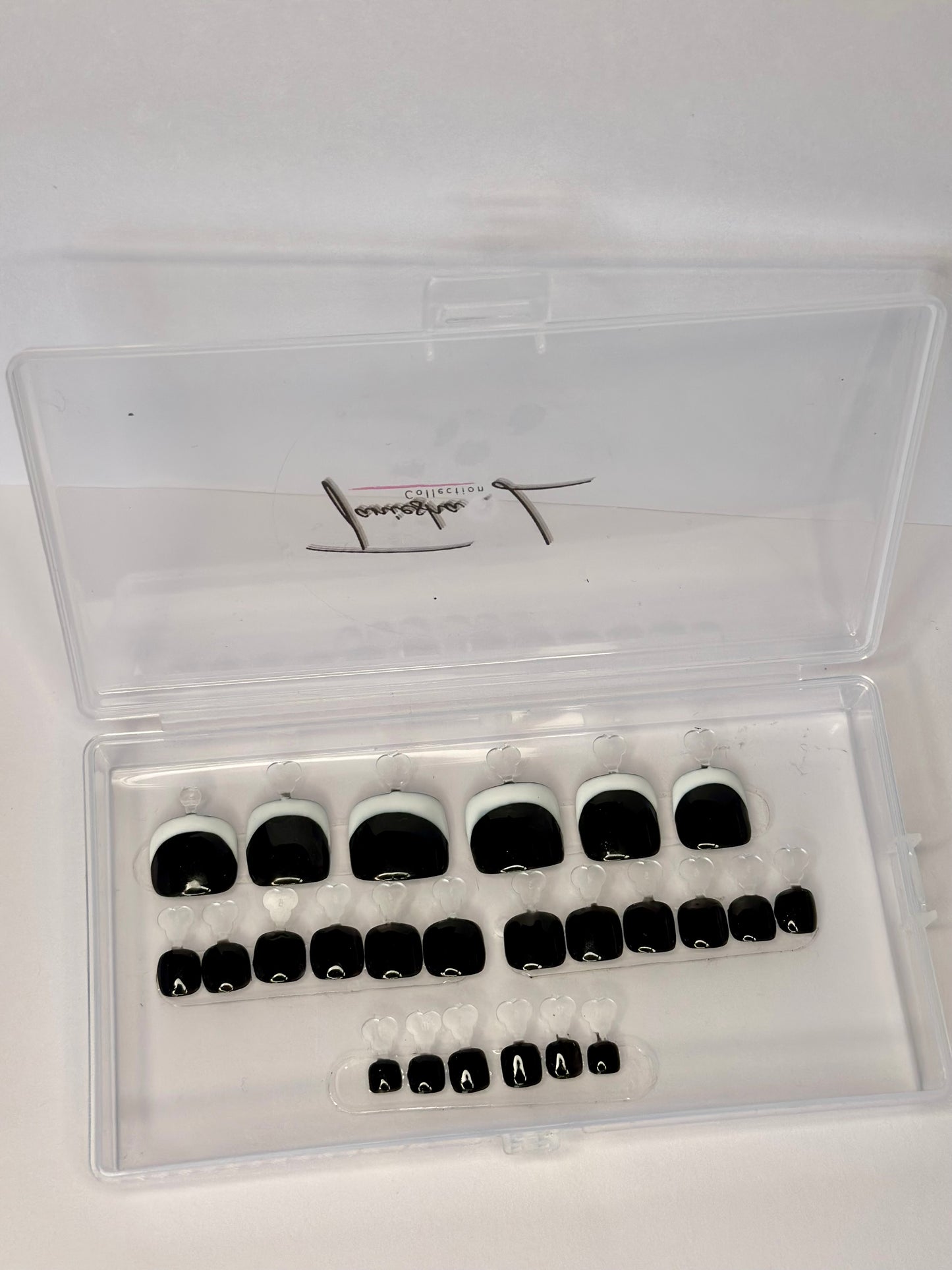 FRENCH TIP TOES (BLACK/WHITE) - press on nails - set of 20/24