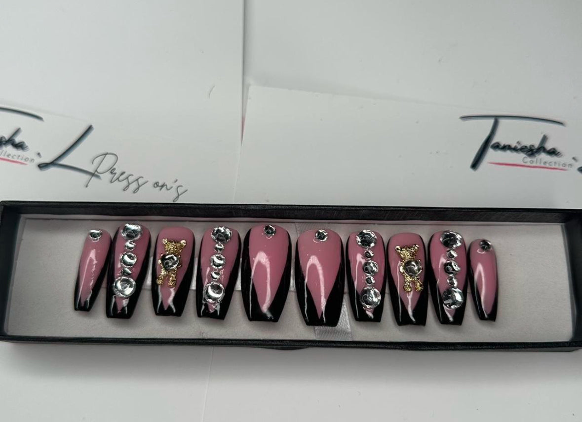BLING SET V TIP (BLACK) - press on nails - set of 10
