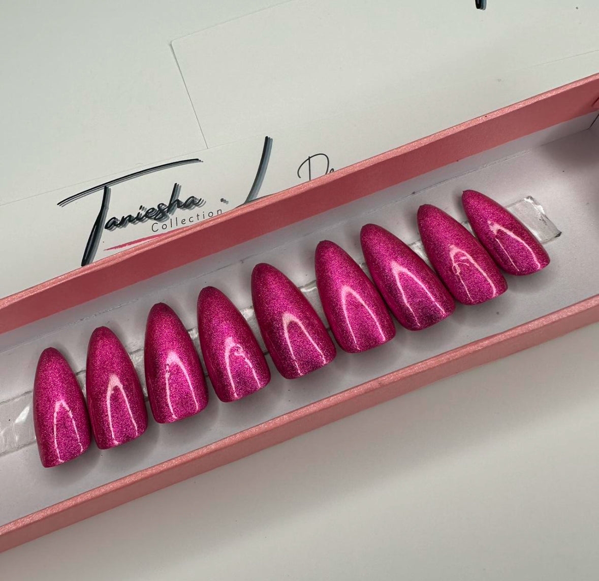CHROME GIRL (HOT PINK) - press on nails - set of 10
