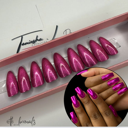 CHROME GIRL (HOT PINK) - press on nails - set of 10