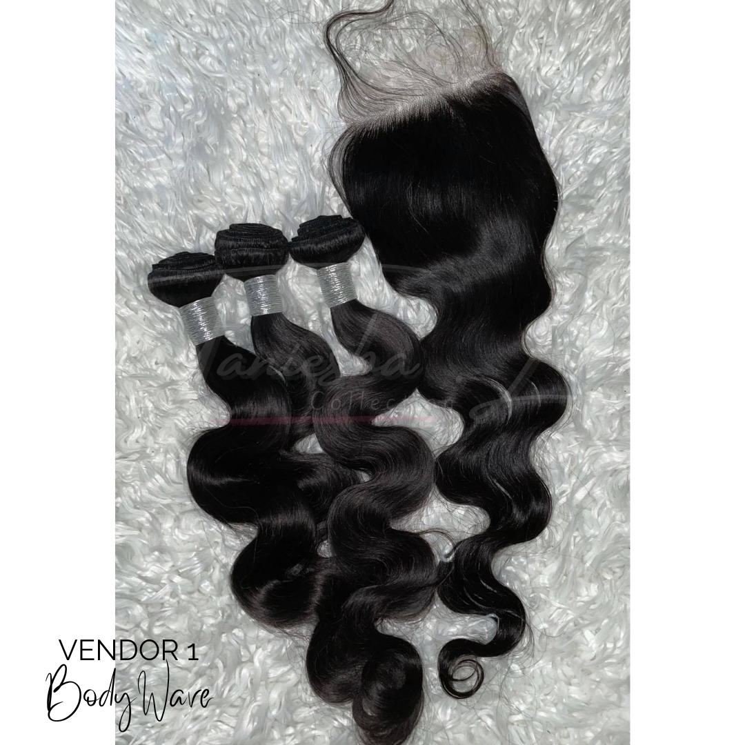 V1 - BODYWAVE - 3 BUNDLES & HD LACE CLOSURE - 14" TO 24"