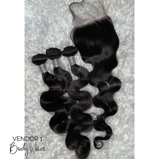 V1 - BODYWAVE - 3 BUNDLES & HD LACE CLOSURE - 14" TO 24"