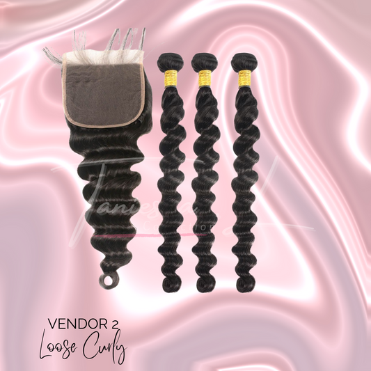 V2 - LOOSE CURLY - 3 BUNDLES & HD LACE CLOSURE - 14" TO 24"